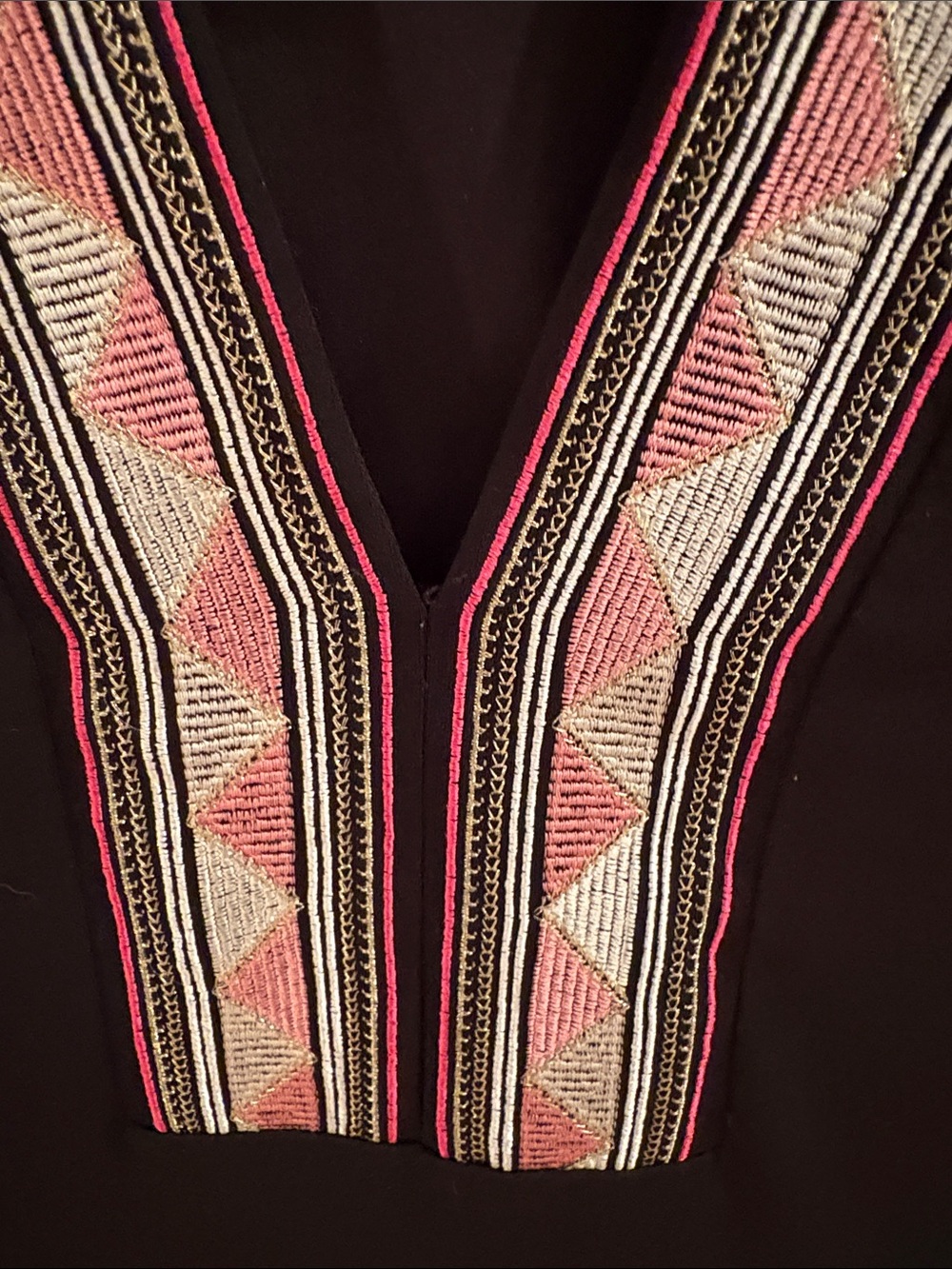 White House Black Market Black Dress with Embroidered V-Neckline - Picture 5 of 12